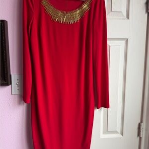 Calvin Klein Red Dress with Gold Detail